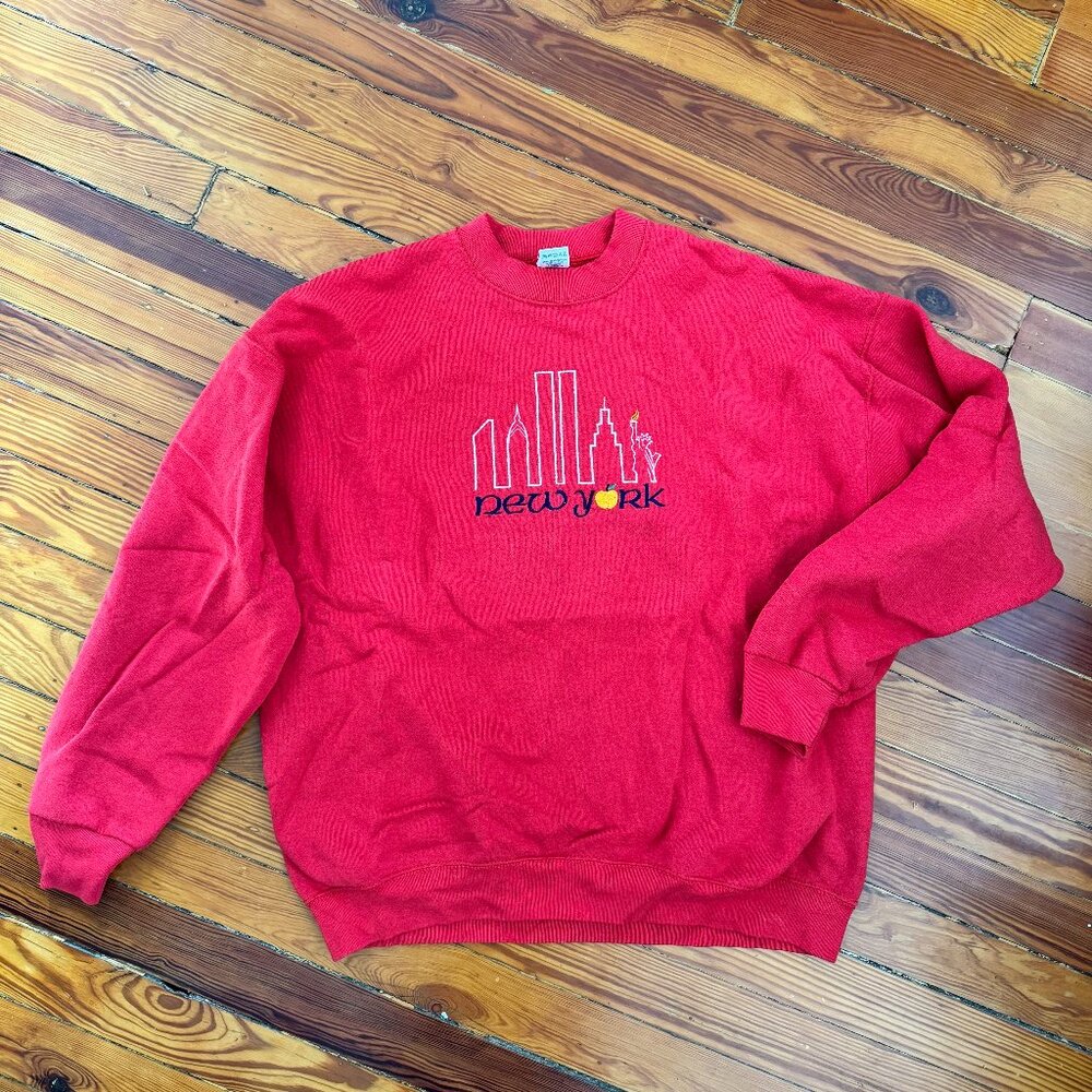 Vintage 90s Red Crewneck NYC Tourist Sweater sz XL